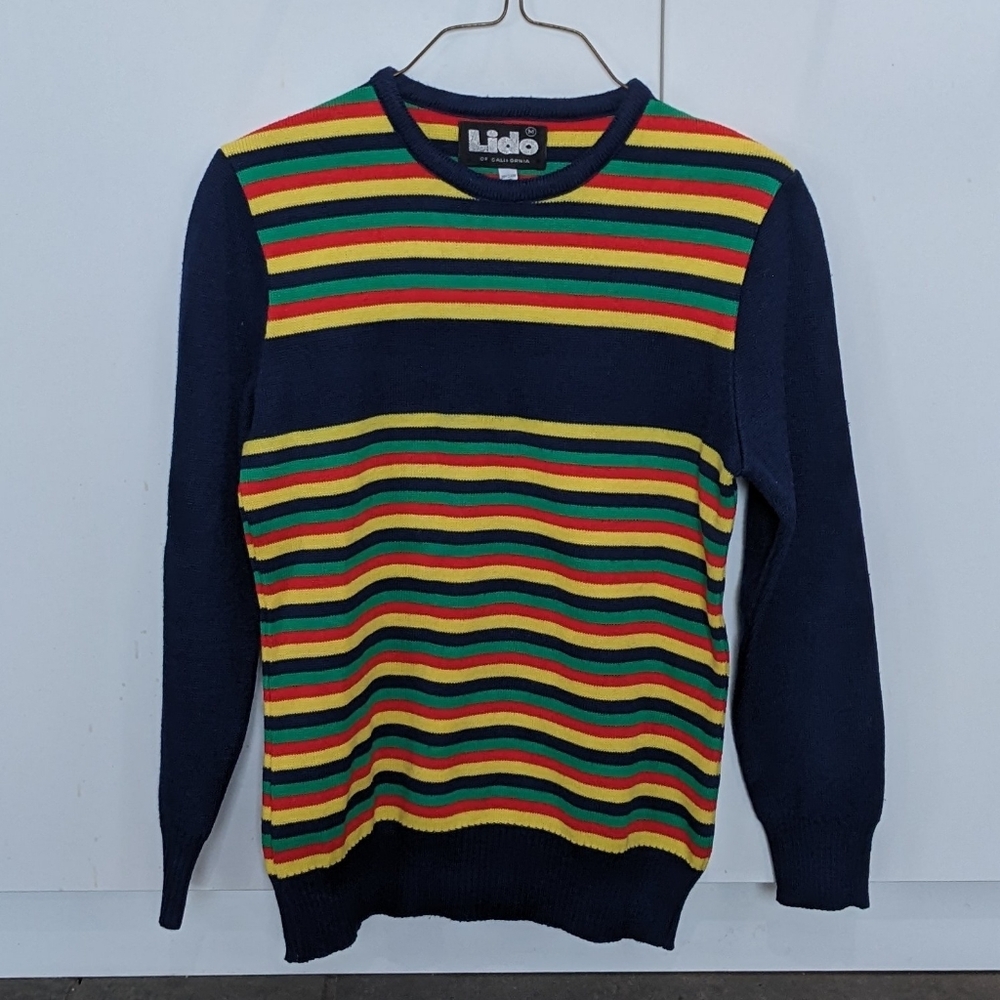 Lido Of California Vintage Ski Wool Cozy Retro Crew Neck Sweater Striped Size M